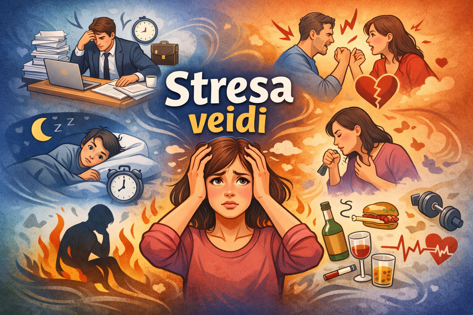 Stresa veidi — dažādu stresa situāciju ilustrācija